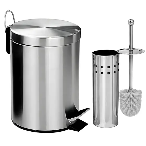 Lixeira Banheiro Inox Pedal Cozinha + Escova Sanitária Inox Com Suporte Ou Opções Avulsos