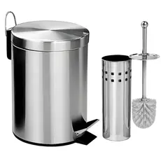 Lixeira Banheiro Inox Pedal Cozinha + Escova Sanitária Inox Com Suporte Ou Opções Avulsos