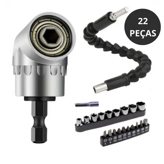 Kit Extensor Eixo Prolongador Parafusadeira Bits Ponteiras Adaptador Ângular Cabo Flexível 25cm