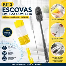 Kit 3 Escova Mamadeiras Lava Garrafas Esponja Limpeza Limpa Canudo Para Casa