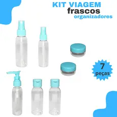 Kit Frasco Organizador Viagem 7 Peças com Bolsa Zip Transparente Shampoo e Cremes