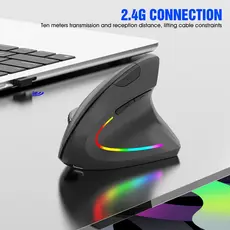 Mouse vertical sem fio 2.4G recarregável ergonômico vertical mouse 3 níveis de DPI ajustáveis RGB Streamer AL853