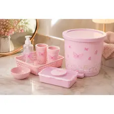 Kit Higiene Bebê Jardim Encantado Rosa Borboletas 7 Peças Organização Quarto Infantil