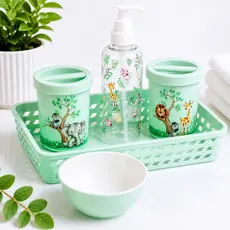 Kit Higiene Bebê Safari 5 Peças Plástico Menino Organização Quarto Bebê Completo Prático Kit Higiene Verde Plasútil