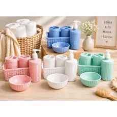 Kit Higiene Bebê Trama 5 Peças Colorido Plástico Quarto Bebê Organização Infantil Porta Algodão Cotonete Bebe Plasútil