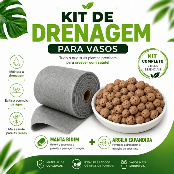 Kit Drenagem Perfeita para Plantas | Manta Bidim + Argila Expandida para Vasos e Jardins