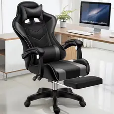 Cadeira Gamer com Apoio Total: Lumbar, Cabeça, Braços. Reclina 180° Couro Sintético Altura Ajust F19