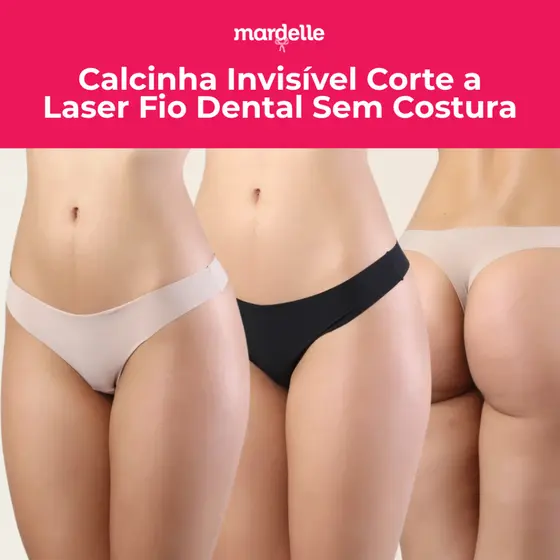 Calcinha Invisível Corte A Laser Fio Dental Sem Costura Preta Bege Nude