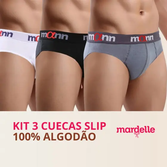 Kit 3 Cuecas Slip 100% Algodão Masculinas Mardelle