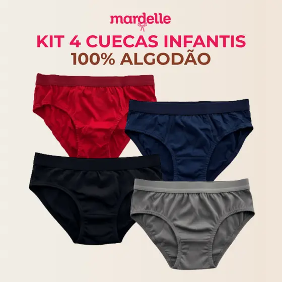 Kit 4 Cuecas Slip Infantil Algodão Com Cós Mardelle