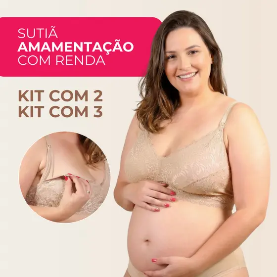 Kit Sutiãs Amamentação Em Renda Sem Bojo Sem Aro