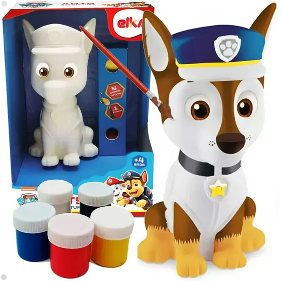 Boneco Patrulha Canina Chase com Kit De Pintura Elka Com Selo INMETRO