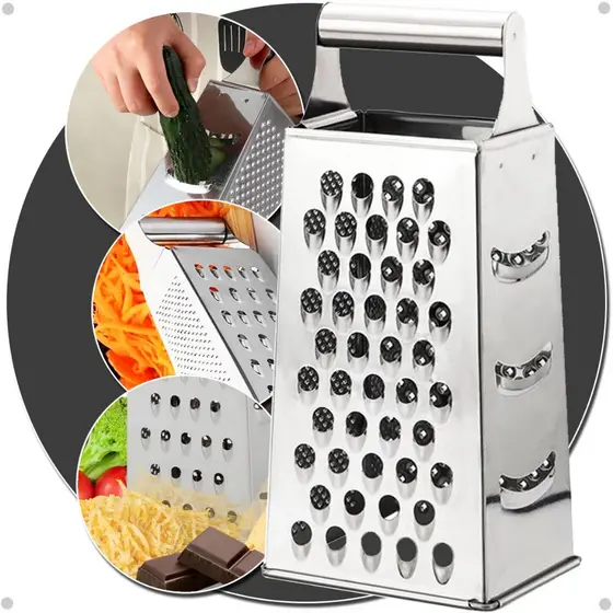 Ralador 100% Aço Inox 4 Faces Resistente Cozinha Verduras Chocolate Fatiador Multiuso Legumes Queijo