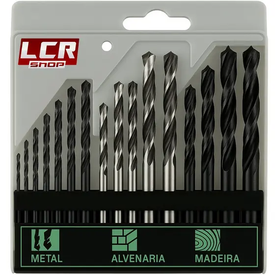 Kit Jogo Brocas Furadeira Estojo Completo 16 Peças Madeira Metal Concreto Hss Videa Furar e Parafusa