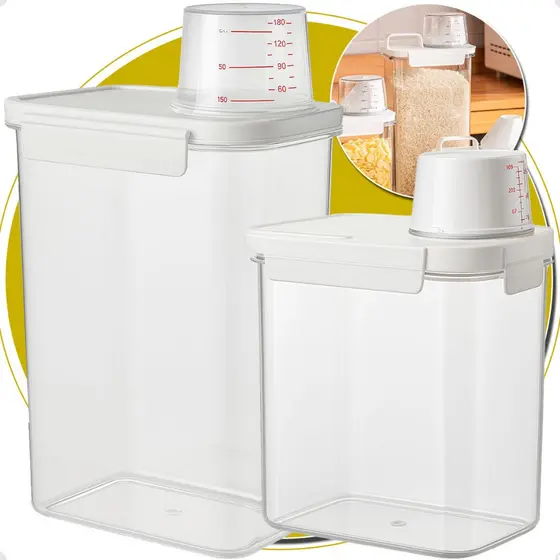 Kit 2 Dispenser Hermético acrílico 2,3L + 1,1L Original Ração Arroz Grãos Sabão Pó líquido Cozinha