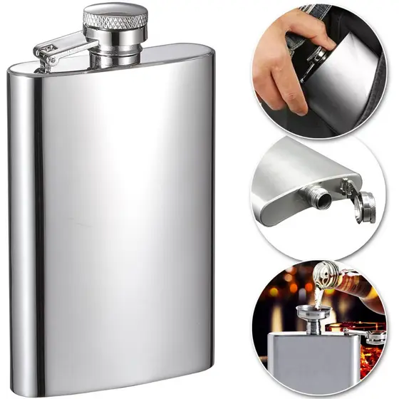 Cantil Porta Bebida De Bolso 230ml Inox Whisky Hip Flask