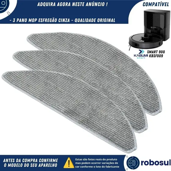 Kit 3 Refil Pano Mop Flanela Cor Cinza Original Para Robô Aspirador Kabum Smart 900
