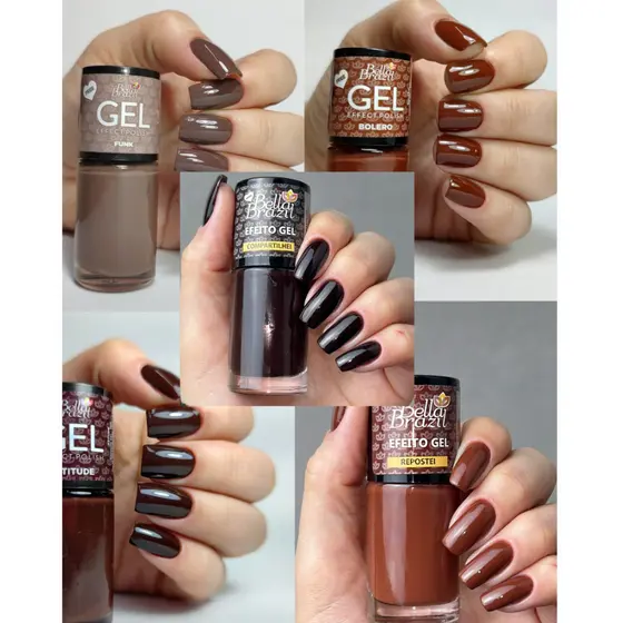 Kit 5 Esmaltes Bella Brazil EFEITO GEL *Seca Sem Cabine* 9ml