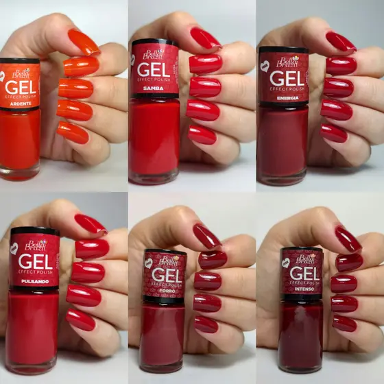Esmalte Efeito Gel Bella  Brazil Tons Vermelhos Seca Sem Cabine