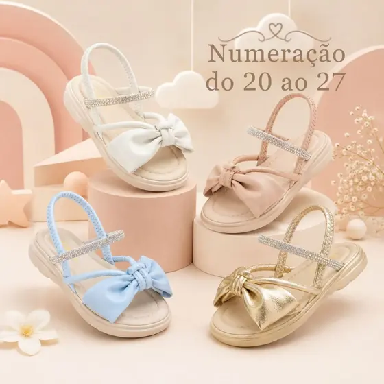 Sandália Infantil Menina Cores Strass Elástico Feminina Brilho Criança Promoção Confortável Leve