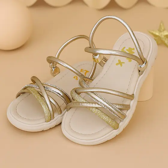 Sandália Infantil Menina Tiras Strass Brilho Dia da Crianças Confortável Promoção Primavera/Verão
