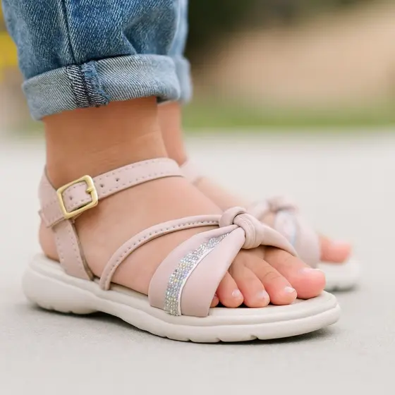 Sandália Infantil Menina Feminina Strass Nude Rosa Brilho Confortável Promoção Passeio Nozinho