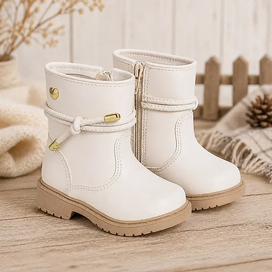 Bota Infantil Menina Casual Cano Médio Country Confortável Estilosa Texana Branca Coturno Promoção