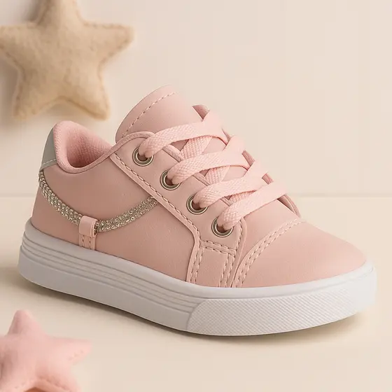 Tênis Infantil Menina Rosa com Strass Brilho Estiloso Confortável Dia a Dia Volta às Aulas Promoção