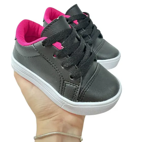Tênis Infantil Menina feminino Casual Super Leve e Confortável Preto com Pink