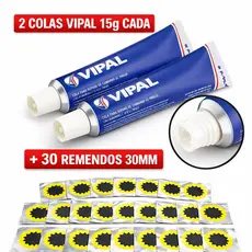 30 Remendos R00 + Cola Vipal Original | Reparo Câmara de Ar Bicicleta