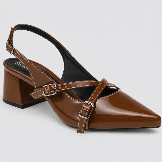 Sapato Feminino Shekinah Slingback Bico Fino Saltinho Salto Confortável Moderno Moda Retrô
