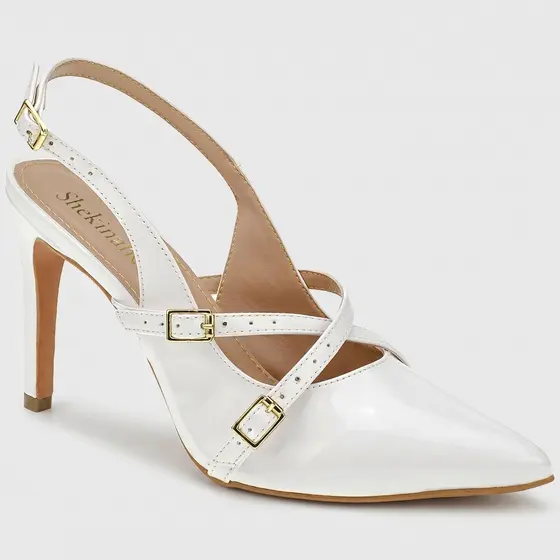 Scarpin Feminino Bico Fino Salto Fino Stiletto Slingback Shekinah Tiras Fivela Confortável Moda