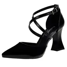 Scarpin Feminino Shekinah Bico Fino Salto Alto Geométrico Taça Tiras Cruzadas Moda