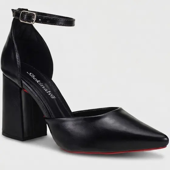 Scarpin Feminino Shekinah  Bico Fino Salto Alto Bloco Social Luxo Sola Vermelha Elegante