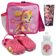 Kit 4 Em 1 Patrulha Canina Sandália Babuche Com Lancheira Escolar + Copo E Squeeze