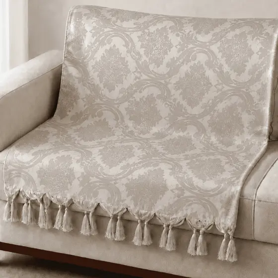 Manta para Sofá 2,50x1,40 Xale Jacquard Geométrica Decorativa com Franjas