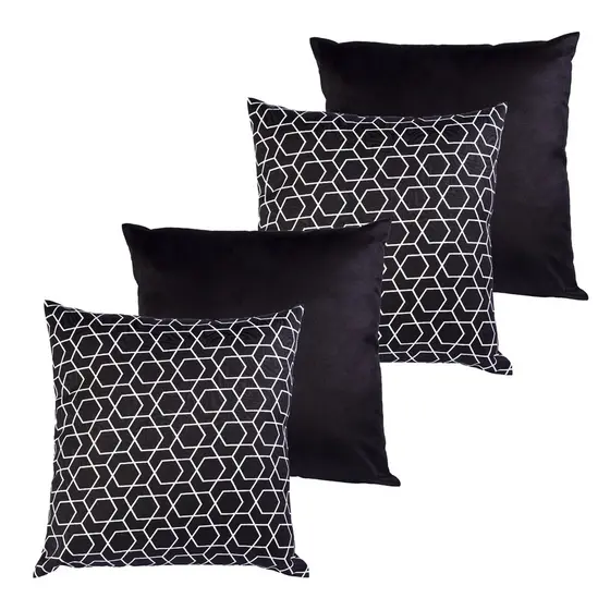 Kit com 4 capas de almofada 45x45 geométrico preto