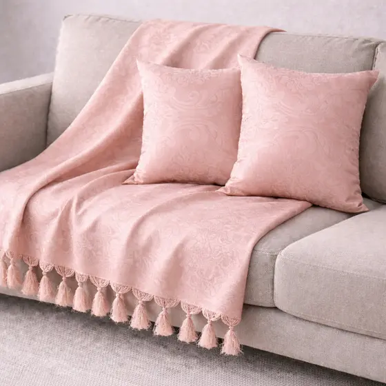 Xale Manta Sofá Jacquard Rose 1,80mx1,40m com 2 capas de almofada