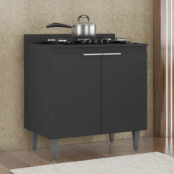 Balcão de Cozinha Para Cooktop 80cm Pérola Z34 Preto - Mpozenato