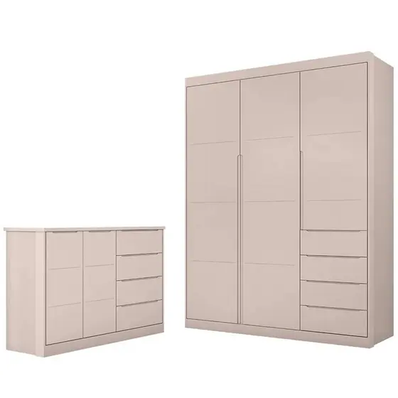 Jogo de Quarto Infantil Guarda Roupa 2 Portas e Cômoda 4 Gavetas Lua P04 Rose - Mpozenato