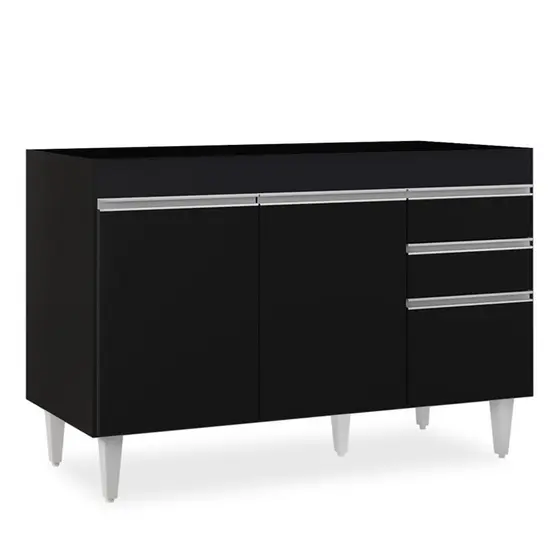 Balcão Gabinete Para Pia 120cm sem Tampo 3 Portas 2 Gavetas Michigan Preto - Lumil