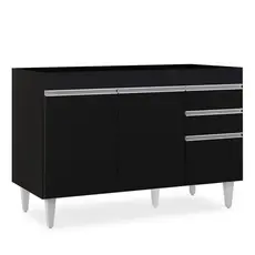 Balcão Gabinete Para Pia 120cm sem Tampo 3 Portas 2 Gavetas Michigan Preto - Lumil