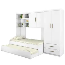 Quarto Infantil Chiara Guarda Roupa e Aéreo 2 Portas com Cama e Auxiliar Branco - Phoenix