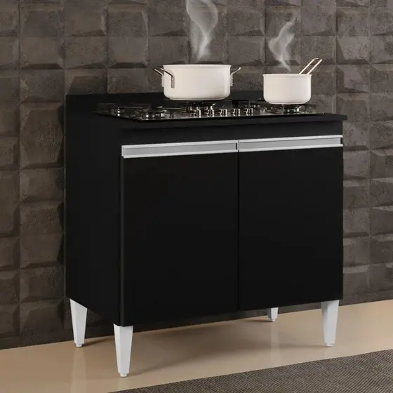 Balcão para Cooktop 80cm 2 Portas Flórida Preto - Lumil