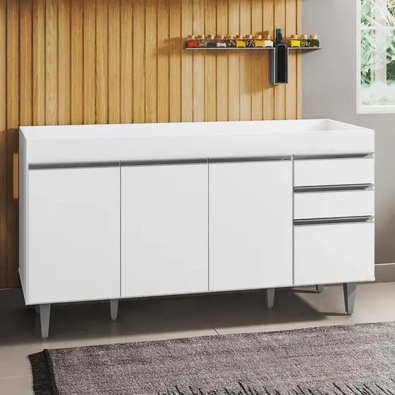 Balcão Gabinete para pia sem Tampo 150cm Marrocos Branco - Lumil