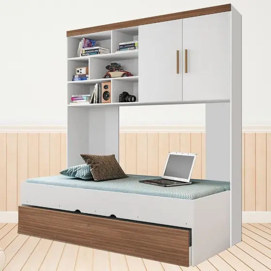 Quarto Infantil Modulado 2 Portas Com Bicama Chiara Carvalho/Branco - Phoenix