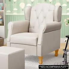 Poltrona de Amamentação e Descanso com Pés de Madeira Lucy P04 Suede Bege - Mpozenato