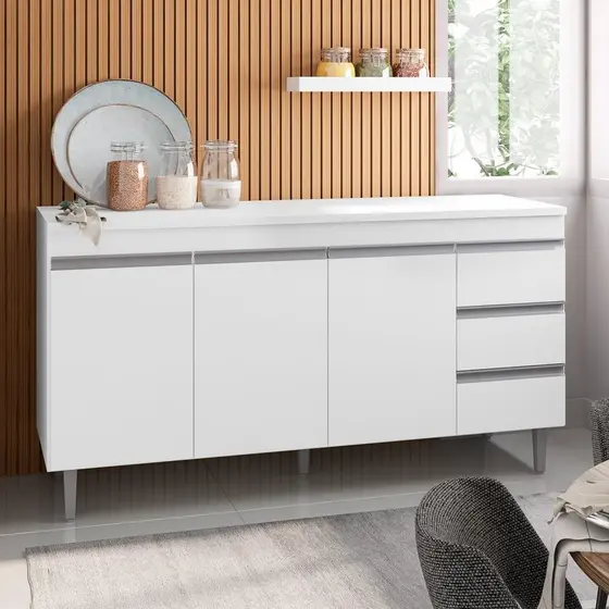 Balcão Gabinete Para Pia 160cm 3 Portas Andréia Branco - AJL Móveis