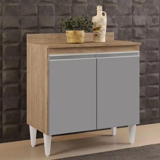 Balcão Gabinete 80cm 2 Portas Hawai Castanho/Cinza - Lumil Móveis