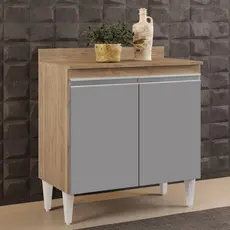 Balcão Gabinete 80cm 2 Portas Hawai Castanho/Cinza - Lumil Móveis